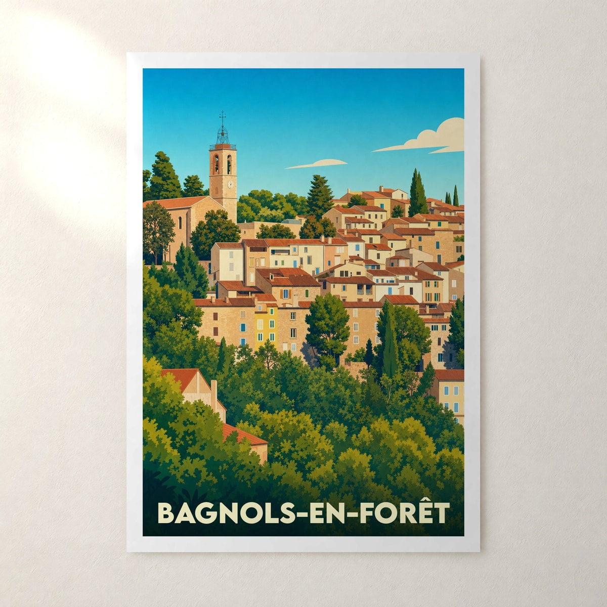 Affiche Bagnols-en-Forêt – sans cadre, accrochée au mur