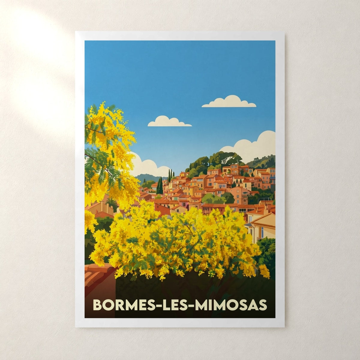 Affiche Bormes-les-Mimosas – sans cadre, accrochée au mur