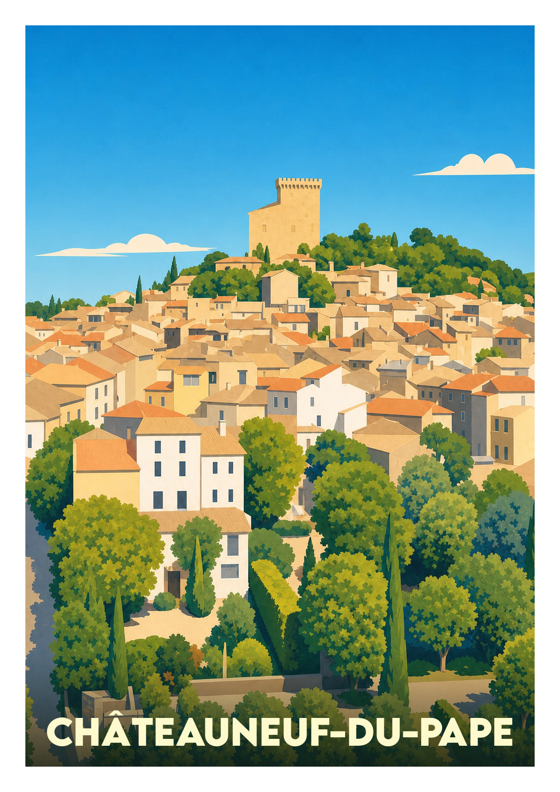 Affiche souvenir de Châteauneuf-du-Pape – image brute sans cadre