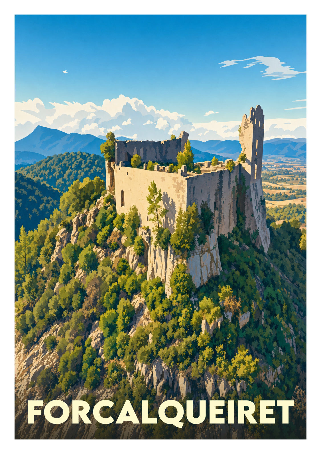 Affiche souvenir de Forcalqueiret – image brute sans cadre