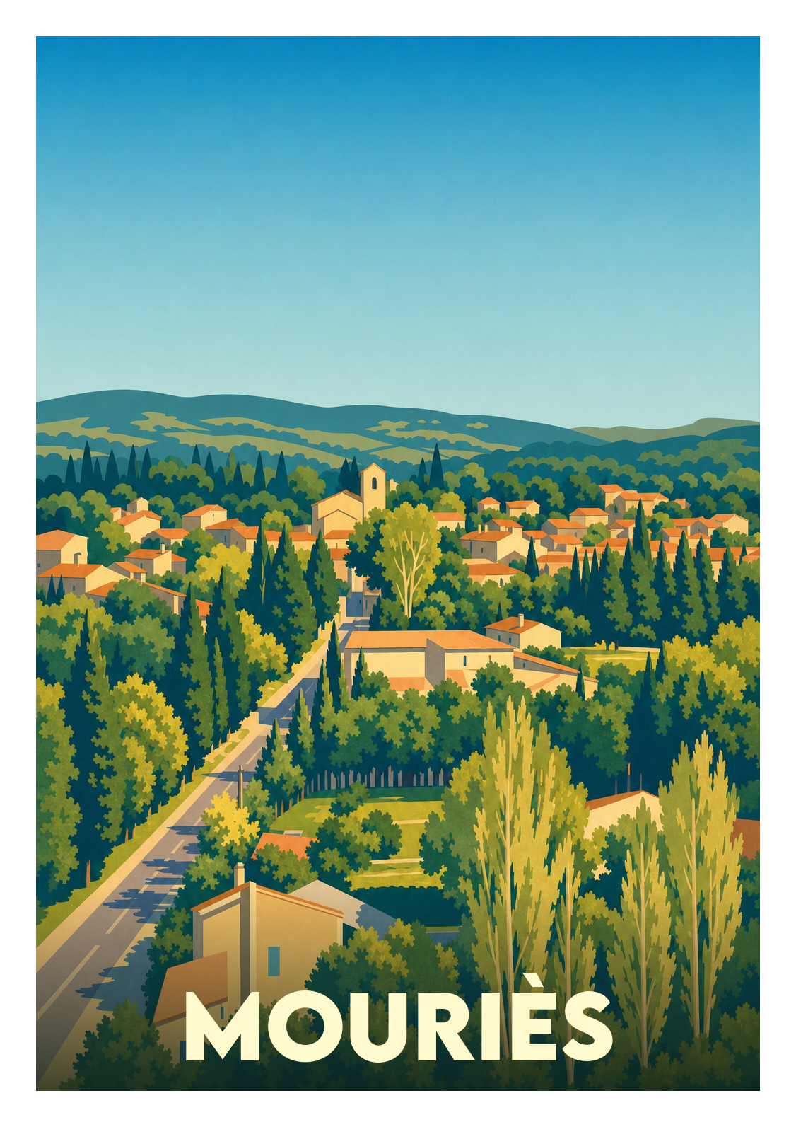 Affiche souvenir de Mouriès – image brute sans cadre