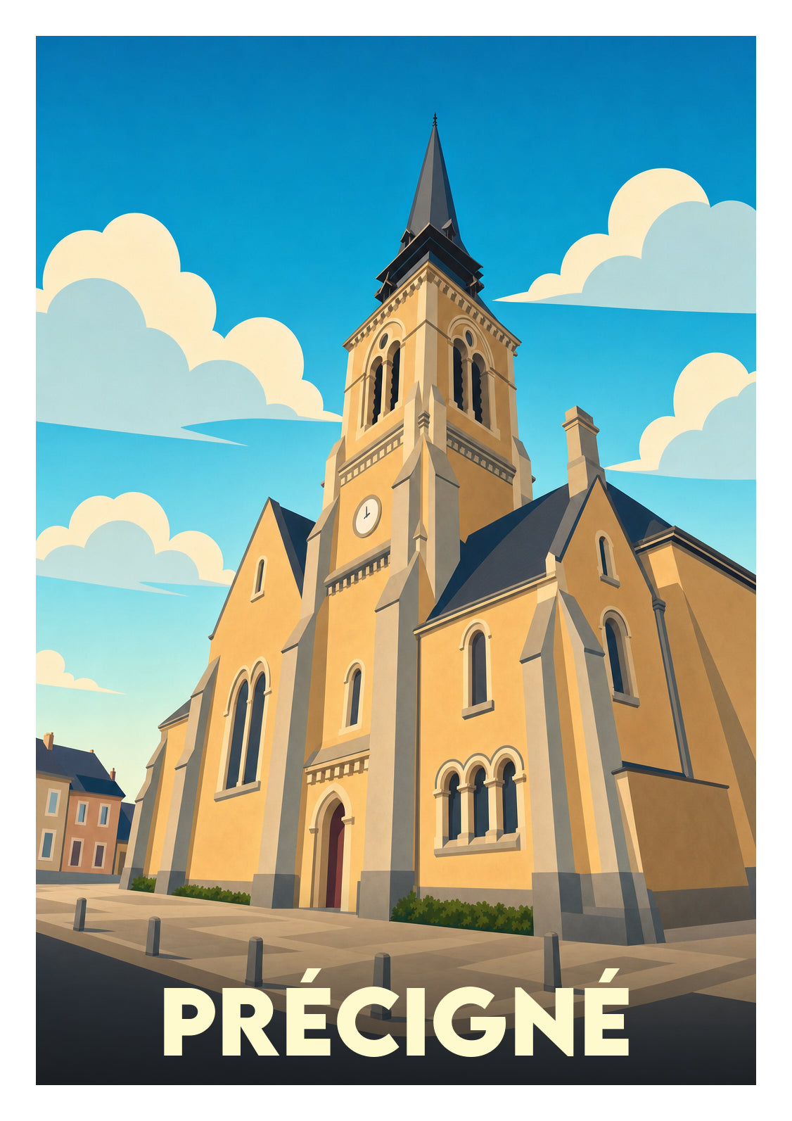 Affiche souvenir de Précigné – image brute sans cadre
