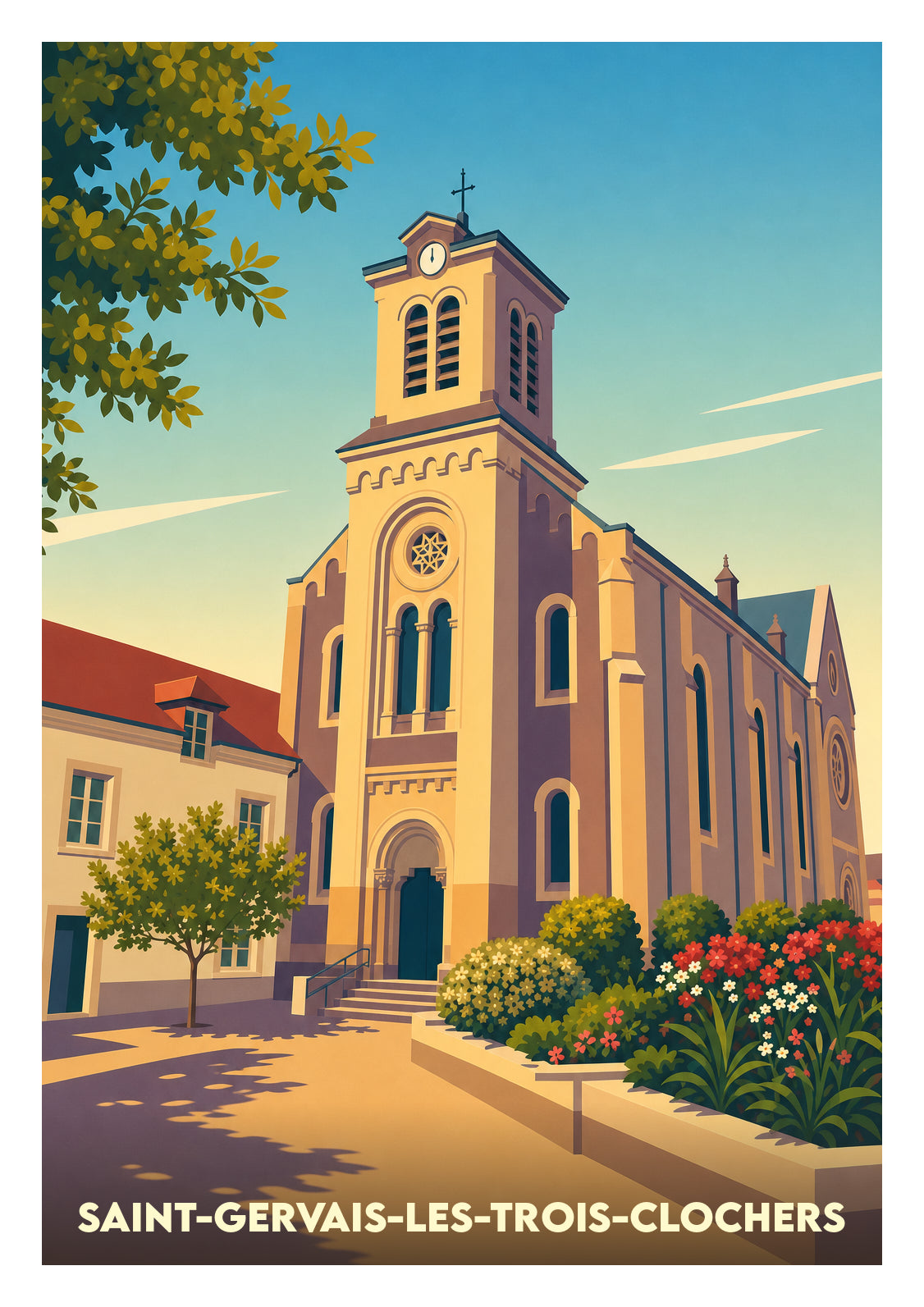 Affiche souvenir de Saint-Gervais-les-Trois-Clochers – image brute sans cadre