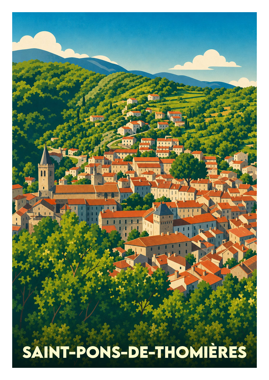 Affiche souvenir de Saint-Pons-de-Thomières – image brute sans cadre