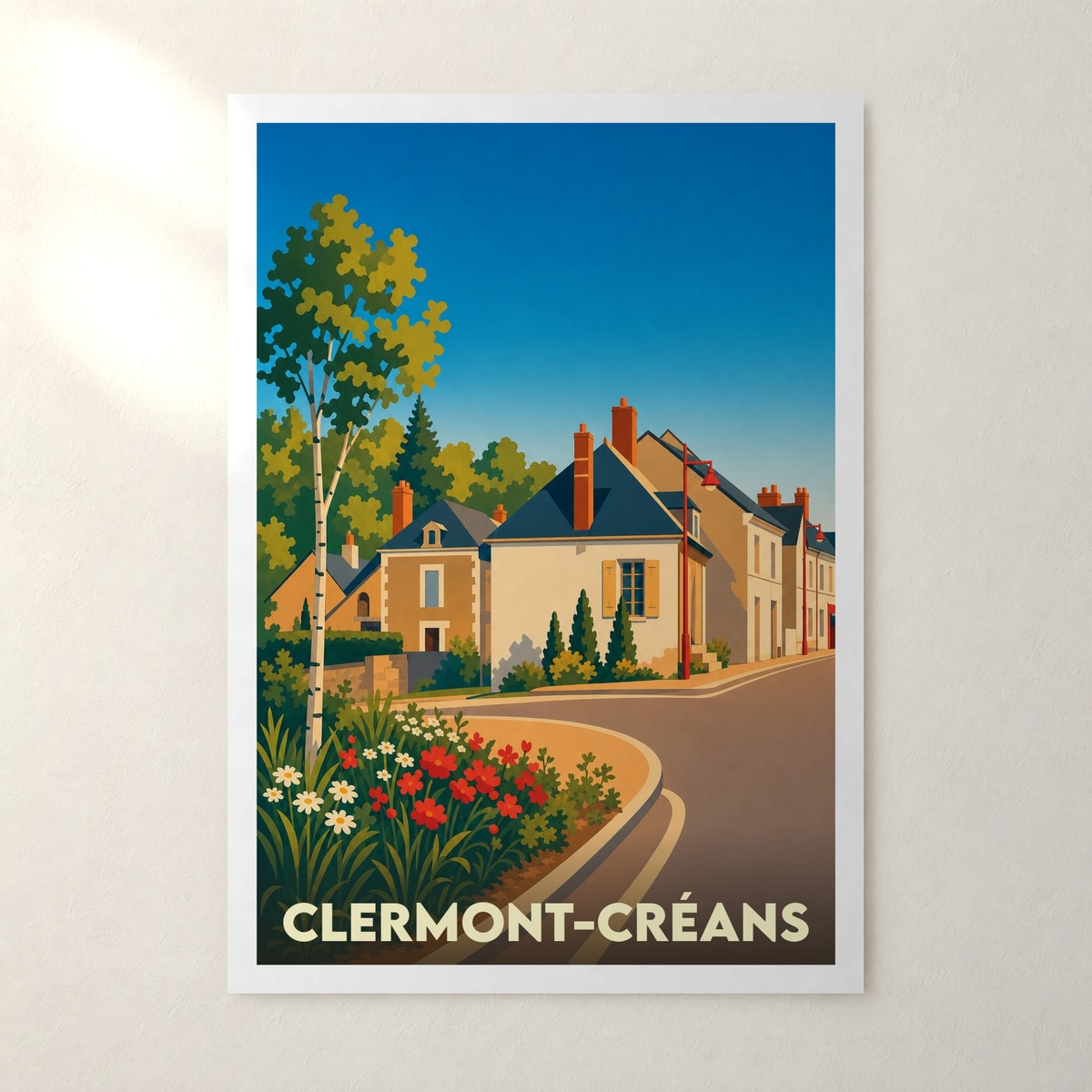 Affiche Clermont-Créans – sans cadre, accrochée au mur