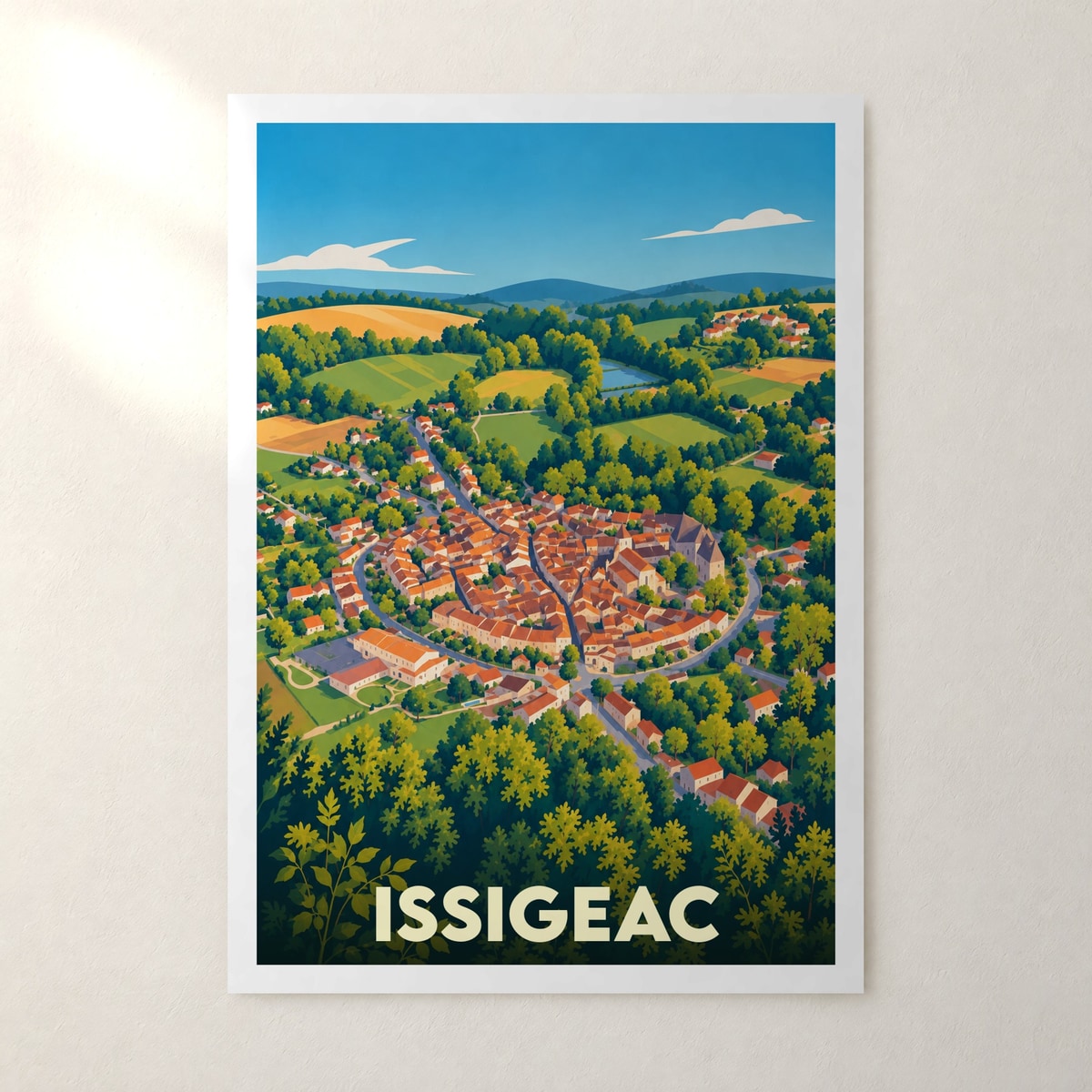 Affiche Issigeac – sans cadre, accrochée au mur