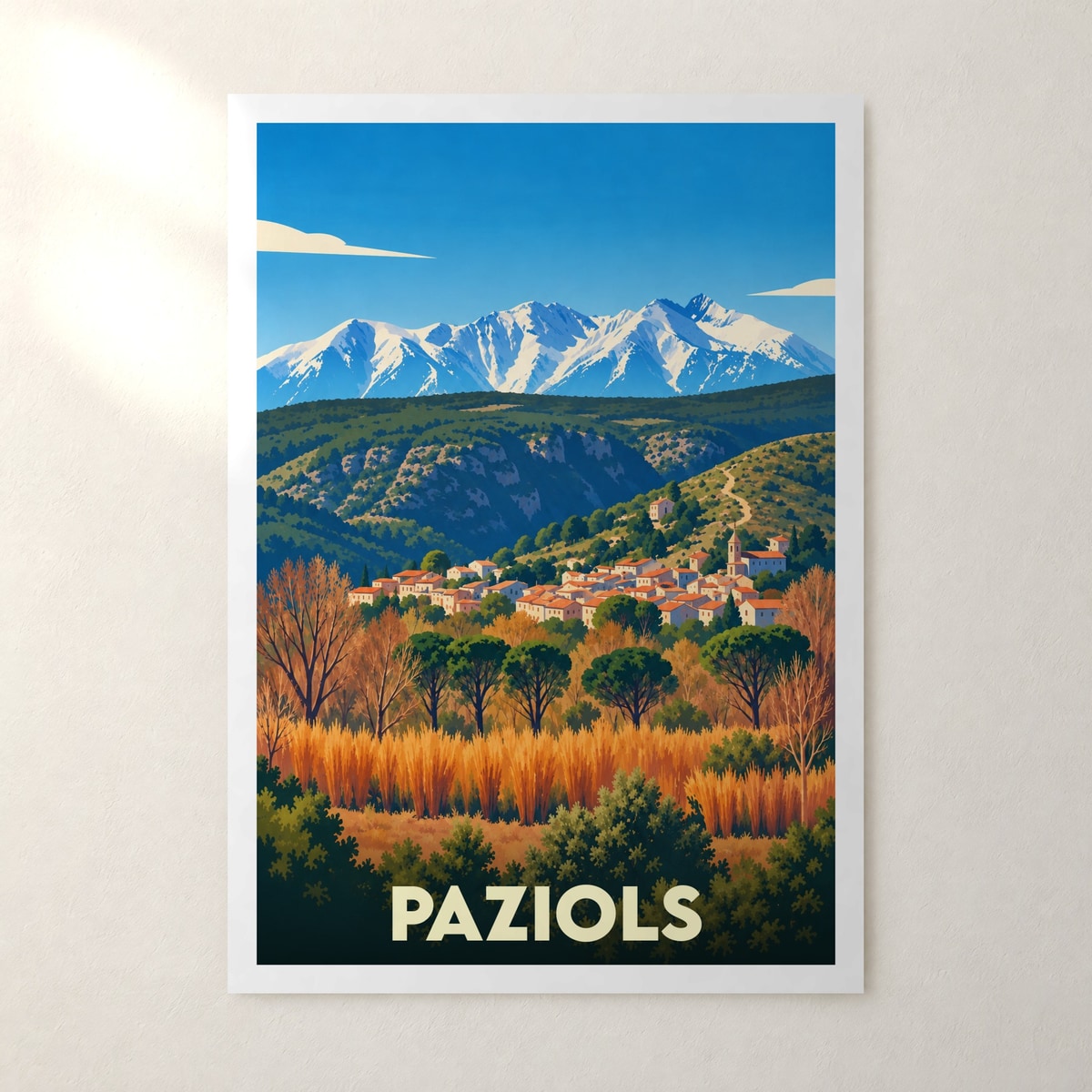 Affiche Paziols – sans cadre, accrochée au mur