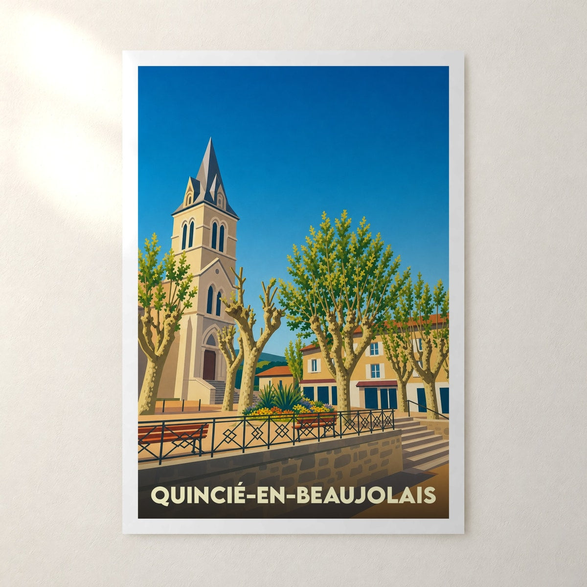 Affiche Quincié-en-Beaujolais – sans cadre, accrochée au mur