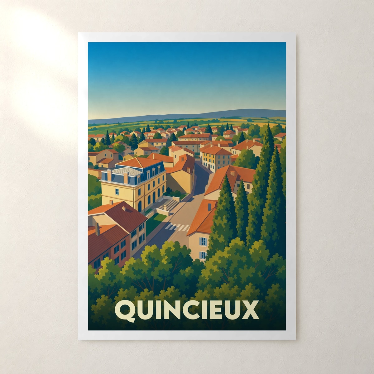 Affiche Quincieux – sans cadre, accrochée au mur