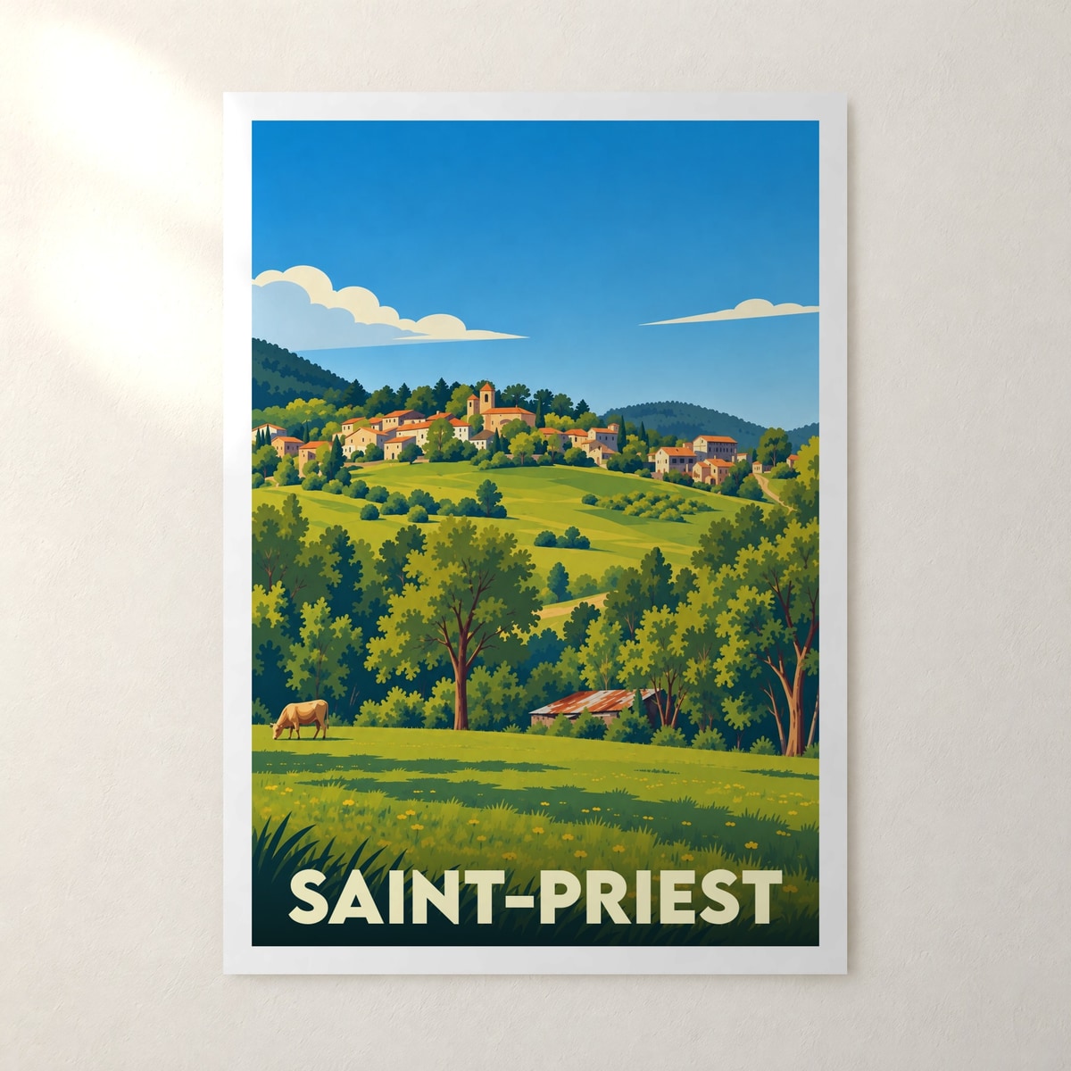 Affiche Saint-Priest (Ardèche) – sans cadre, accrochée au mur