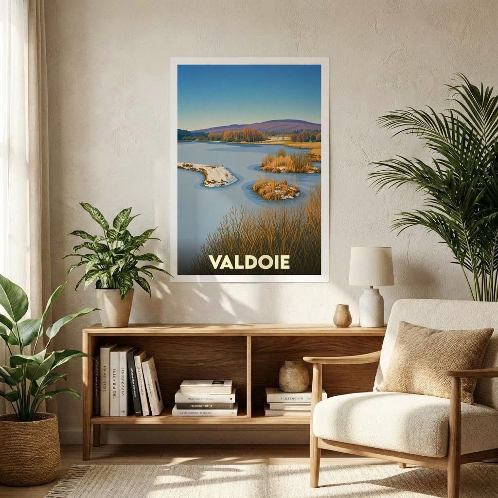 Affiche souvenir de la ville de Valdoie avec une illustration stylisée d'un paysage naturel.