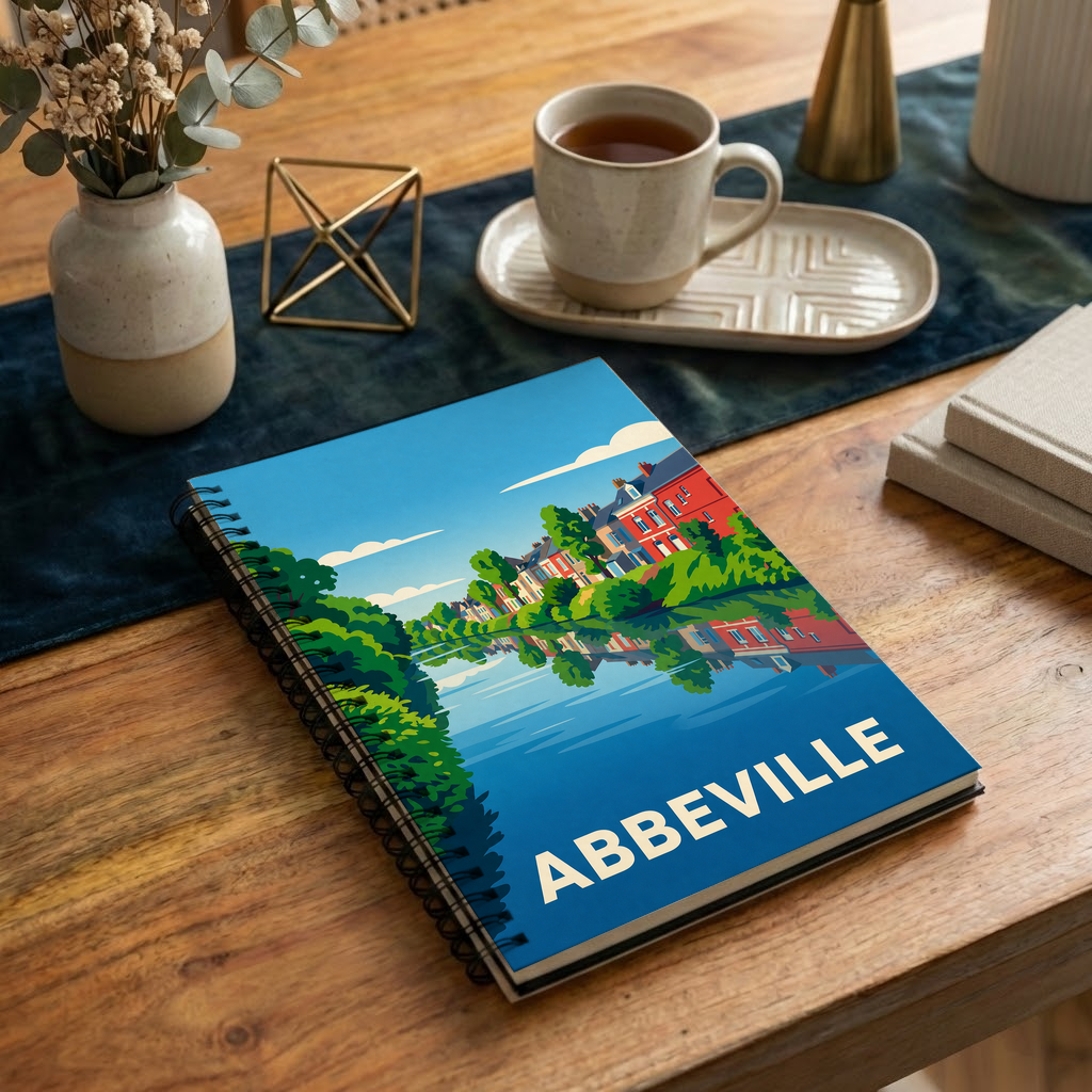 Carnet souvenir de la ville d'Abbeville avec une illustration stylisée.