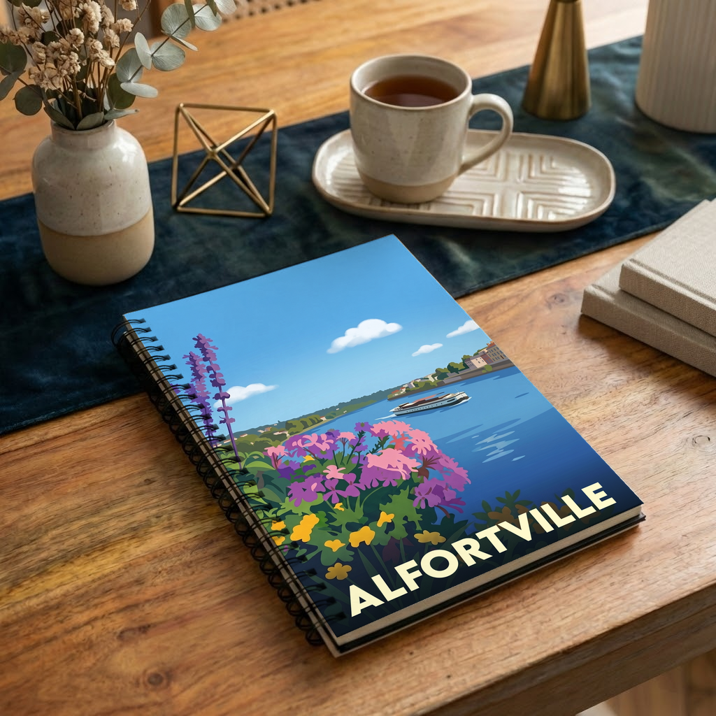 Carnet souvenir de la ville d'Alfortville avec une illustration stylisée.