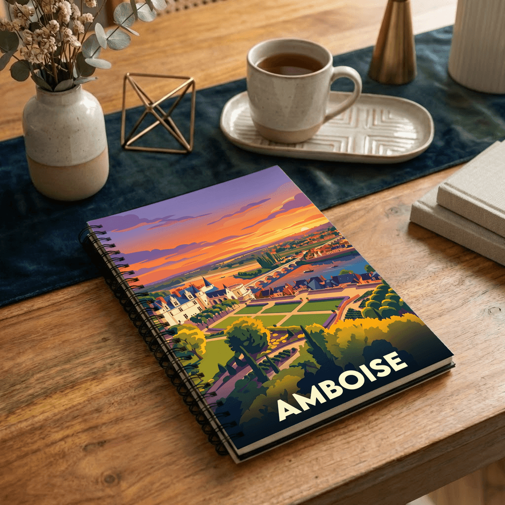 Carnet souvenir de la ville d'Amboise avec une illustration stylisée.