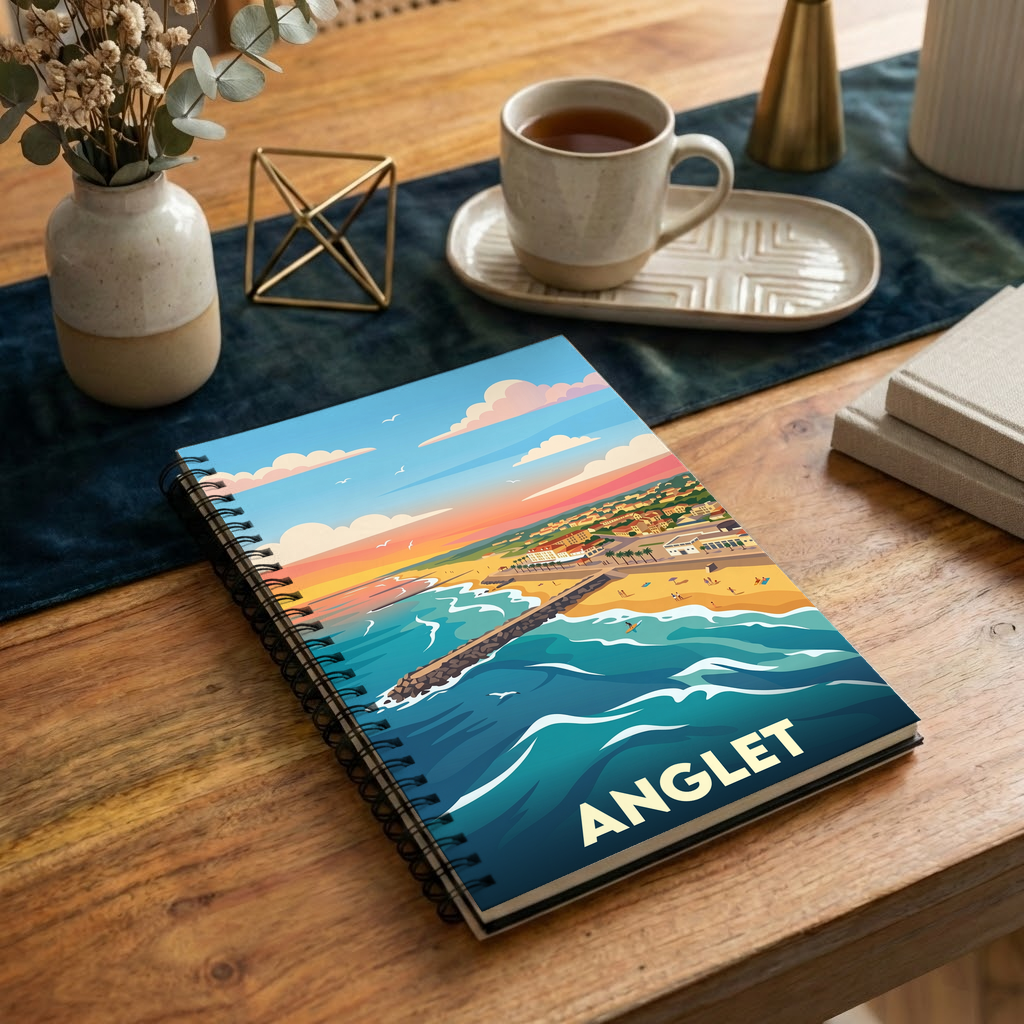 Carnet souvenir de la ville d'Anglet avec une illustration stylisée de son littoral.