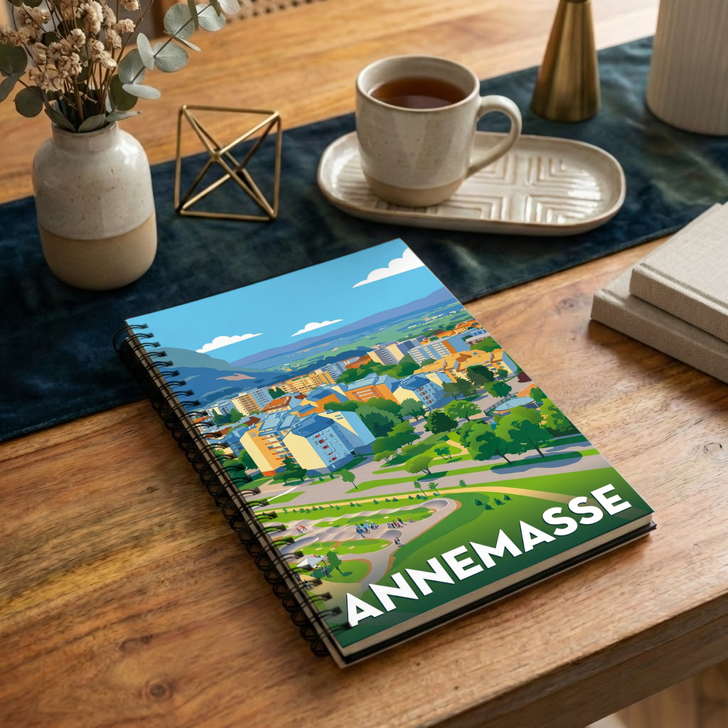 Carnet souvenir de la ville d'Annemasse avec une illustration stylisée.