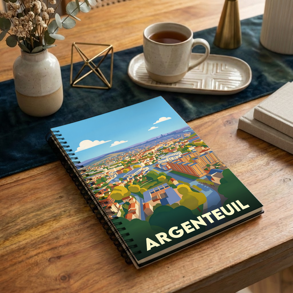 Carnet souvenir de la ville d'Argenteuil avec une illustration stylisée.