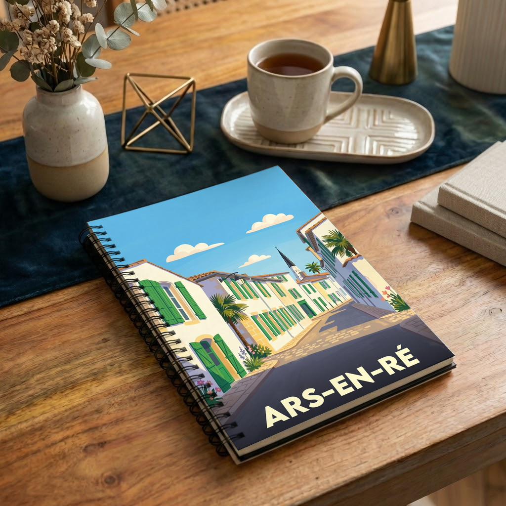 Carnet souvenir de la ville d'Ars-en-Ré avec une illustration stylisée.