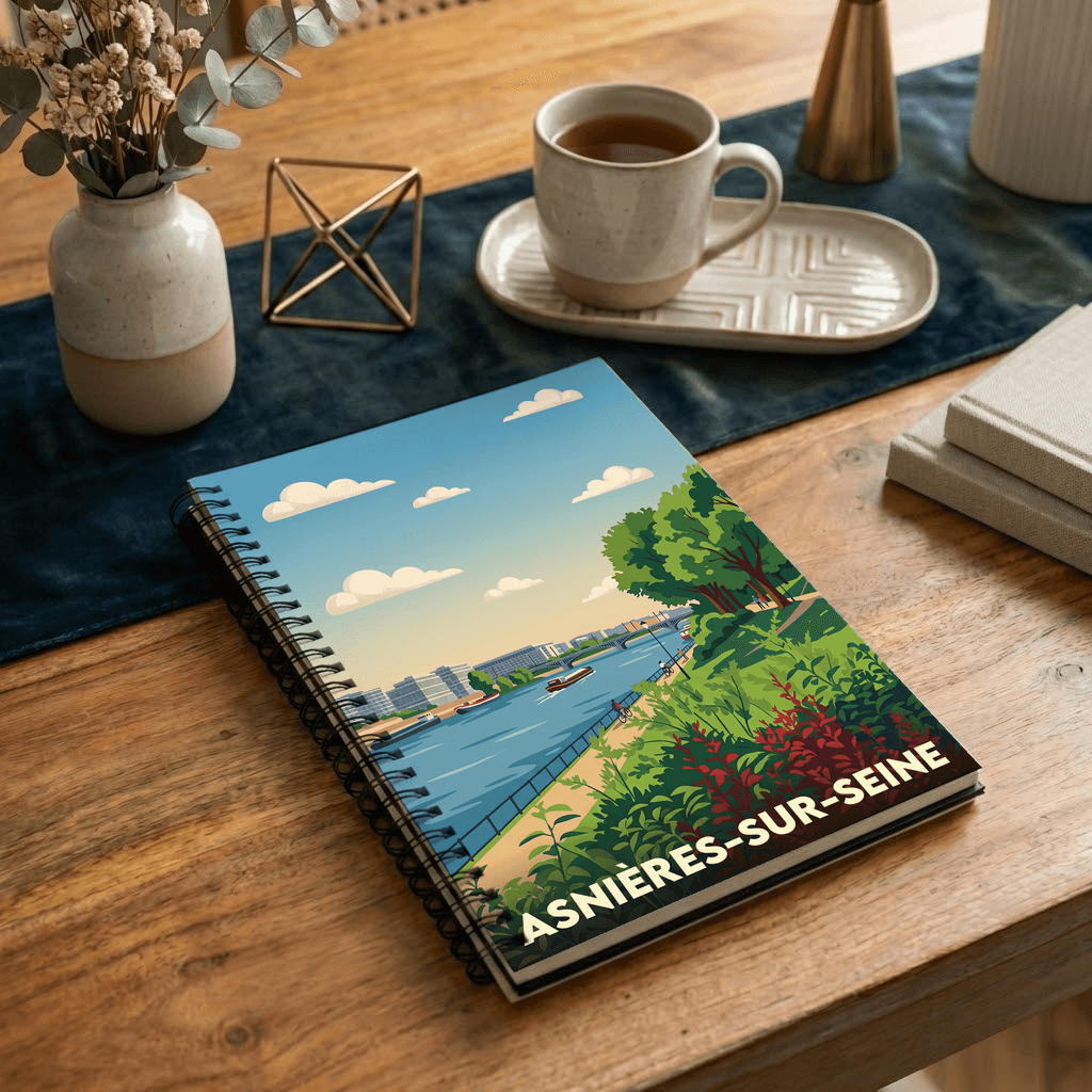 Carnet souvenir de la ville d'Asnières-sur-Seine avec une illustration stylisée.