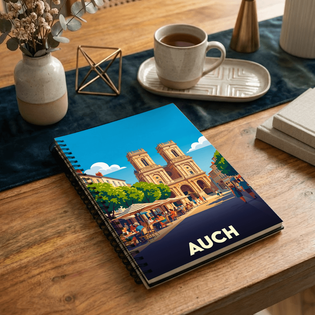 Carnet souvenir de la ville de Auch avec une illustration stylisée.