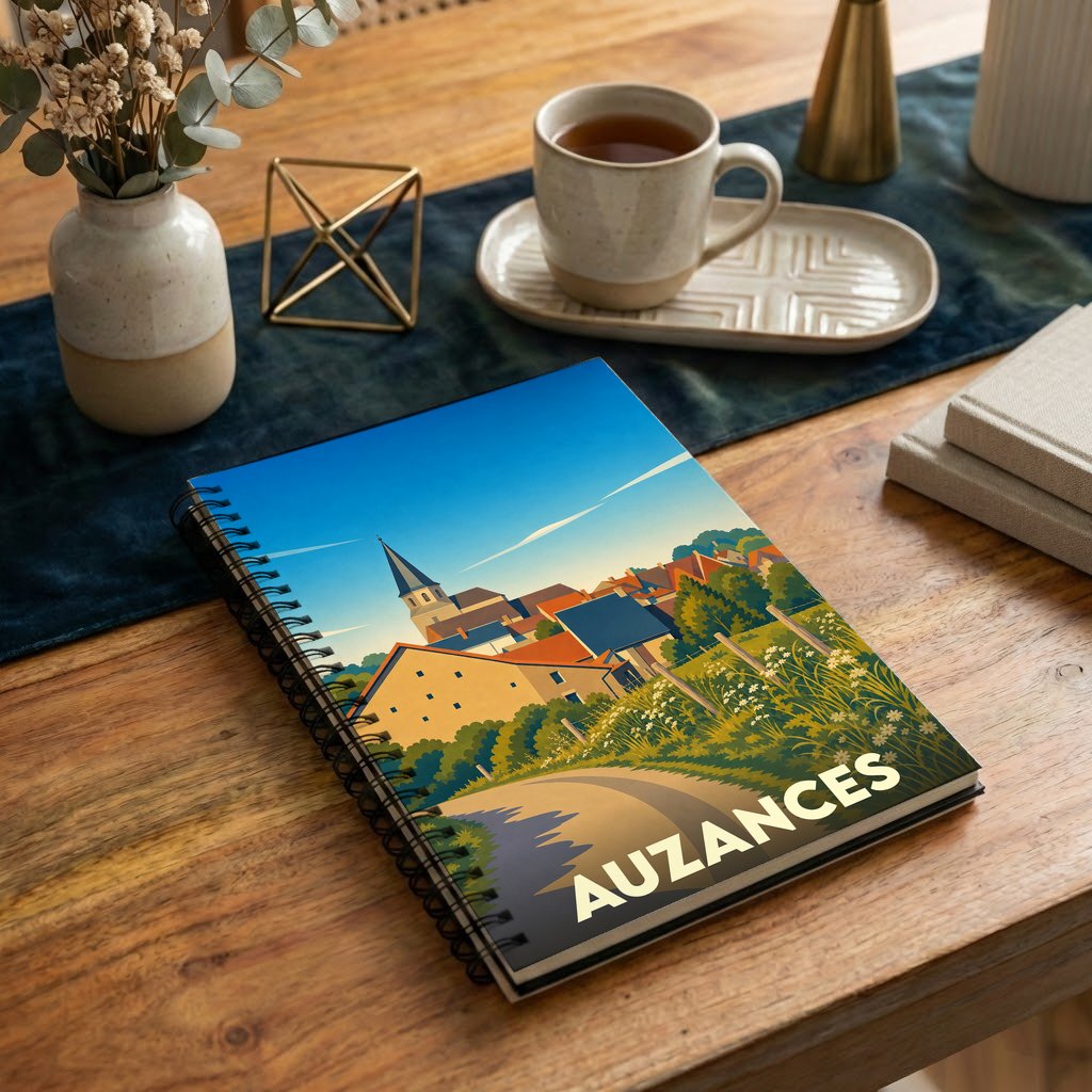 Carnet souvenir de la ville d'Auzances avec une illustration stylisée.