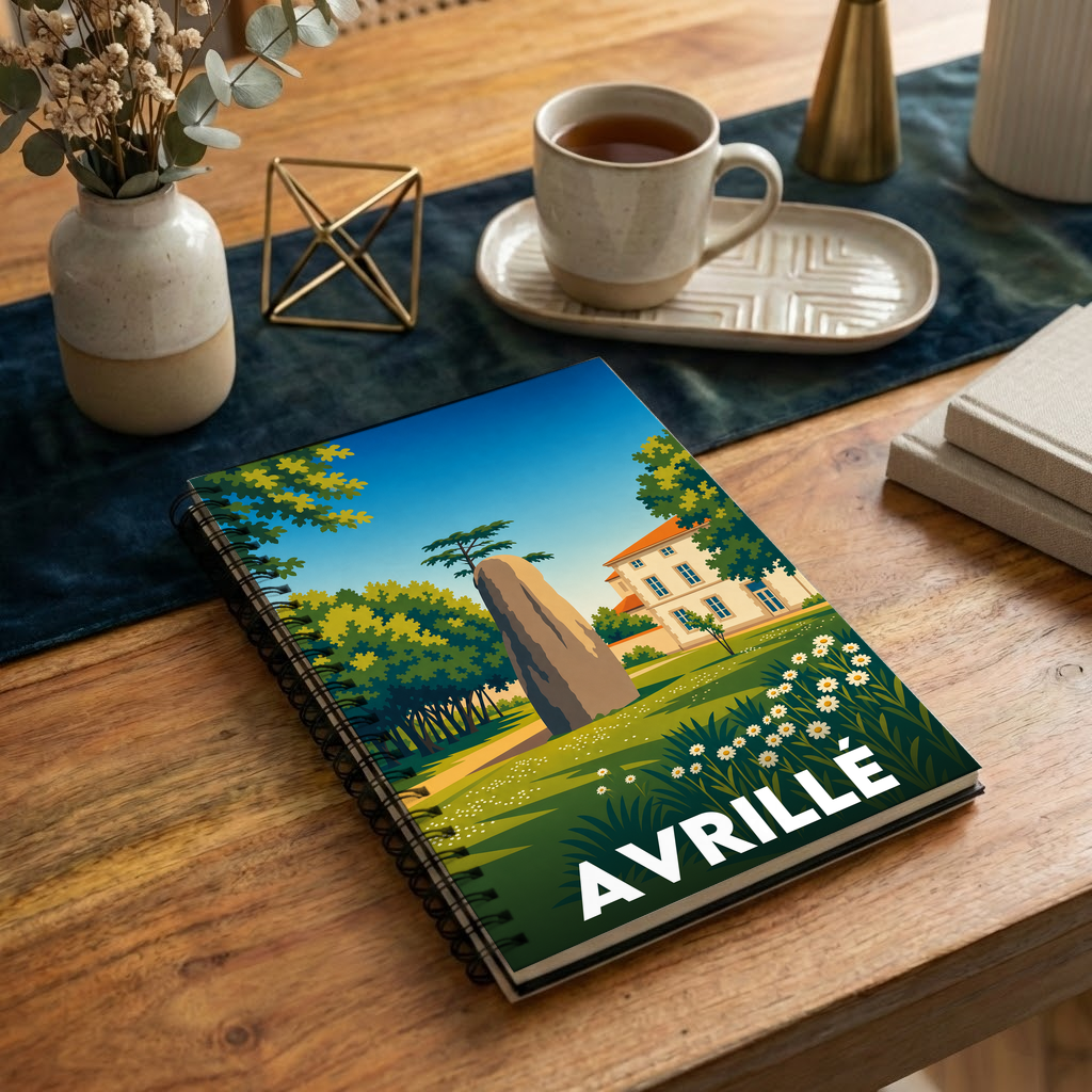 Carnet souvenir de la ville d'Avrillé avec une illustration stylisée.