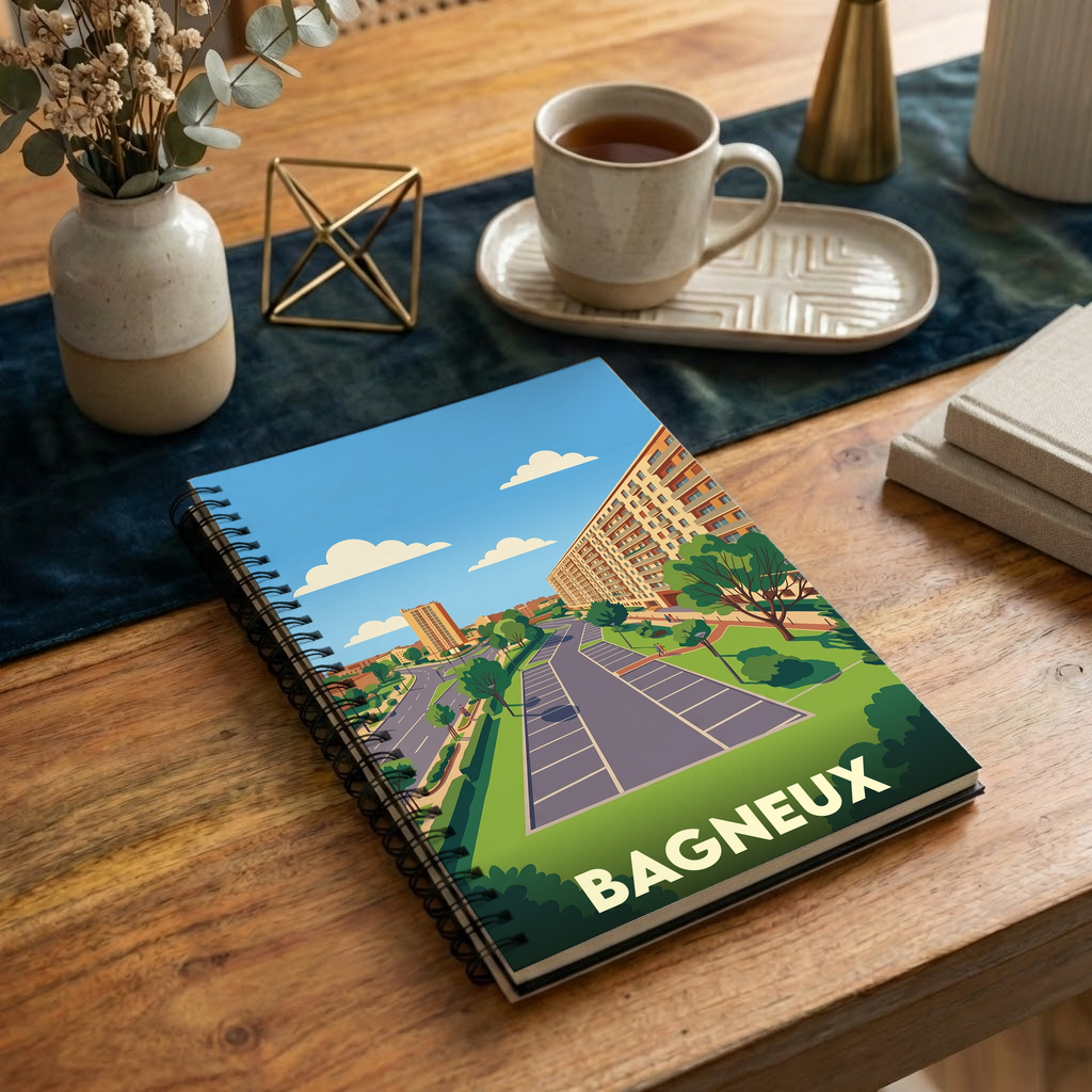 Carnet souvenir de la ville de Bagneux avec une illustration stylisée.