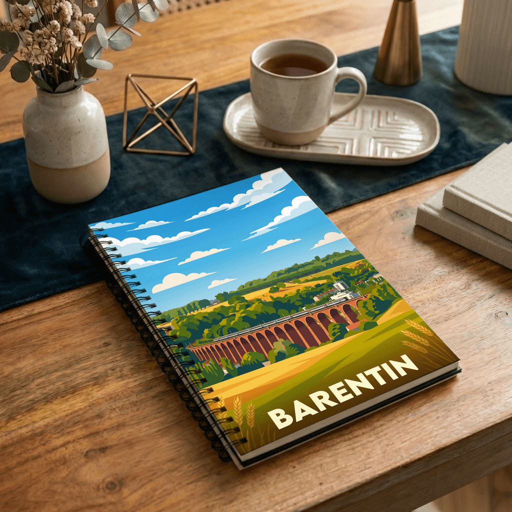 Carnet souvenir de la ville de Barentin avec une illustration stylisée de son célèbre viaduc.