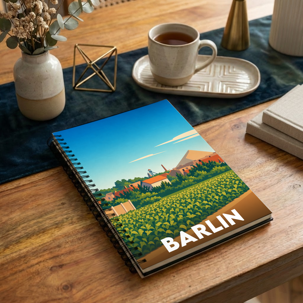 Carnet à spirales souvenir de la ville de Barlin avec une illustration stylisée.