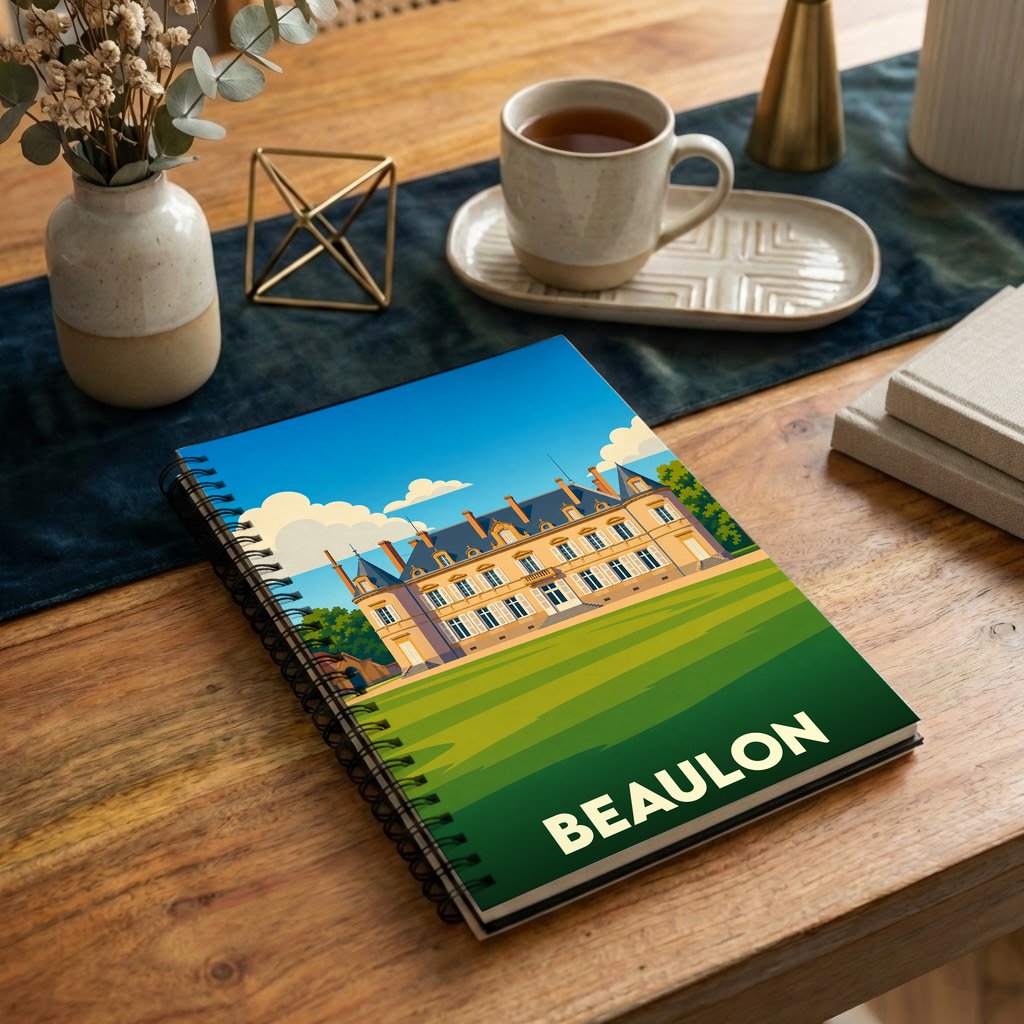 Carnet souvenir de la ville de Beaulon avec une illustration stylisée d'un château sur sa couverture.