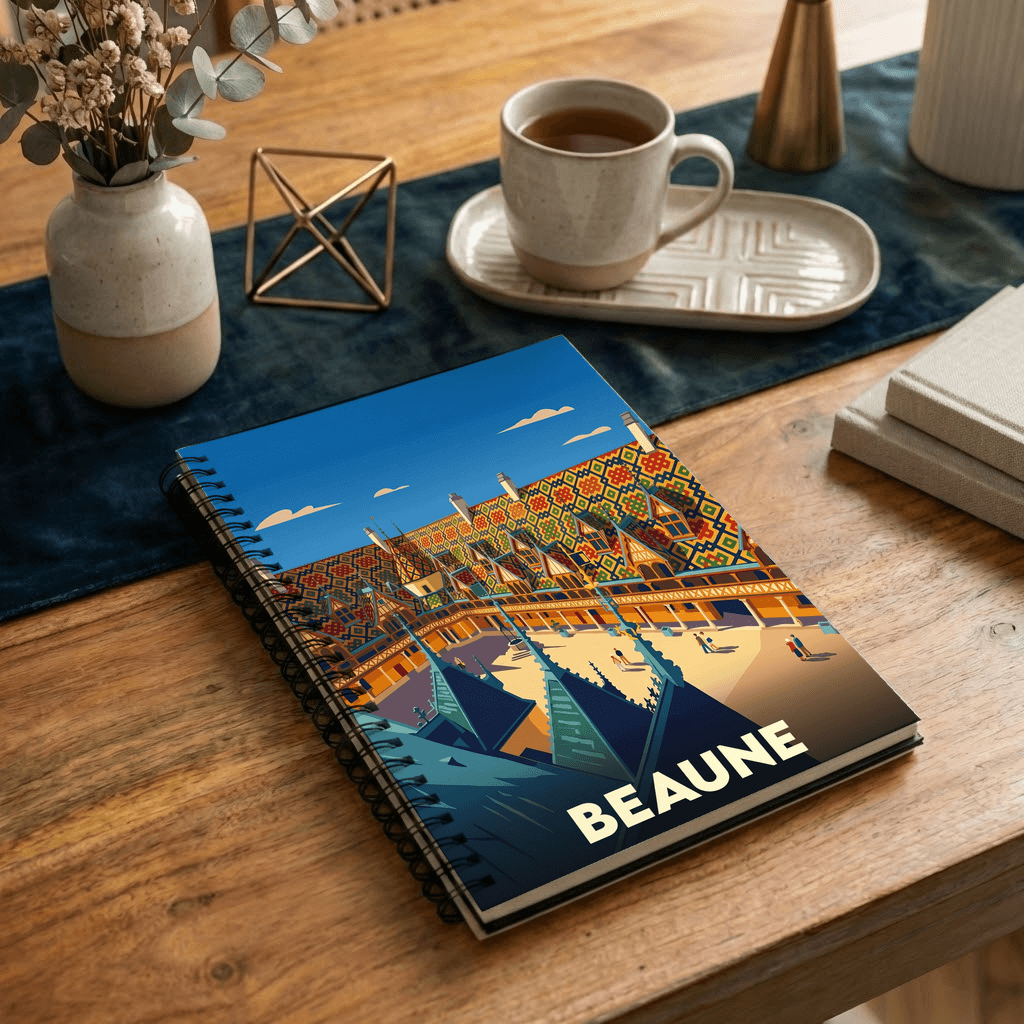Carnet souvenir de la ville de Beaune avec une illustration stylisée.