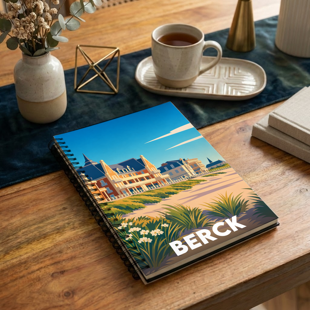 Carnet souvenir de la ville de Berck avec une illustration stylisée de son front de mer.