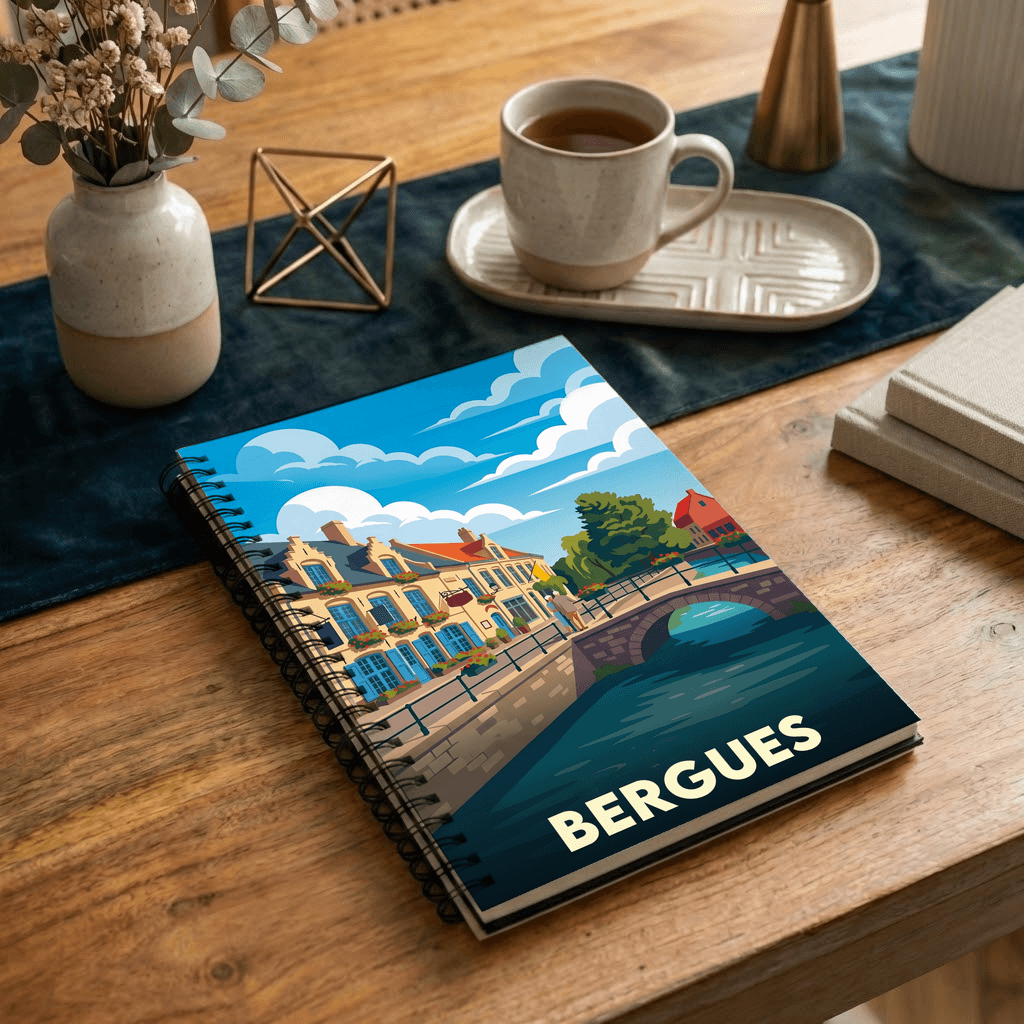 Carnet souvenir de la ville de Bergues avec une illustration stylisée.