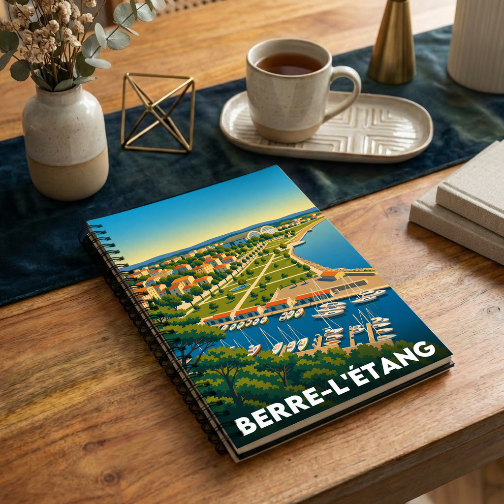 Carnet souvenir de la ville de Berre-l'Étang avec une illustration stylisée.
