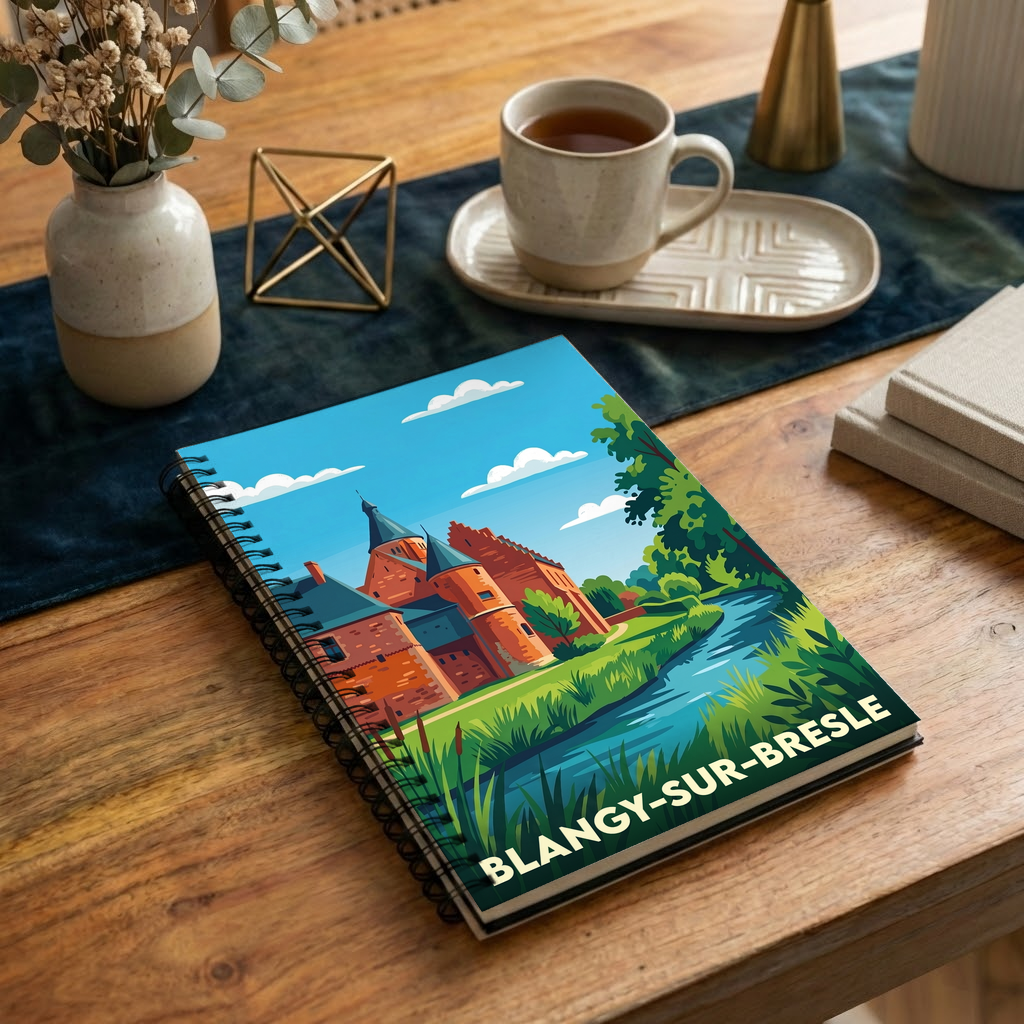 Carnet souvenir de la ville de Blangy-sur-Bresle avec une illustration stylisée.