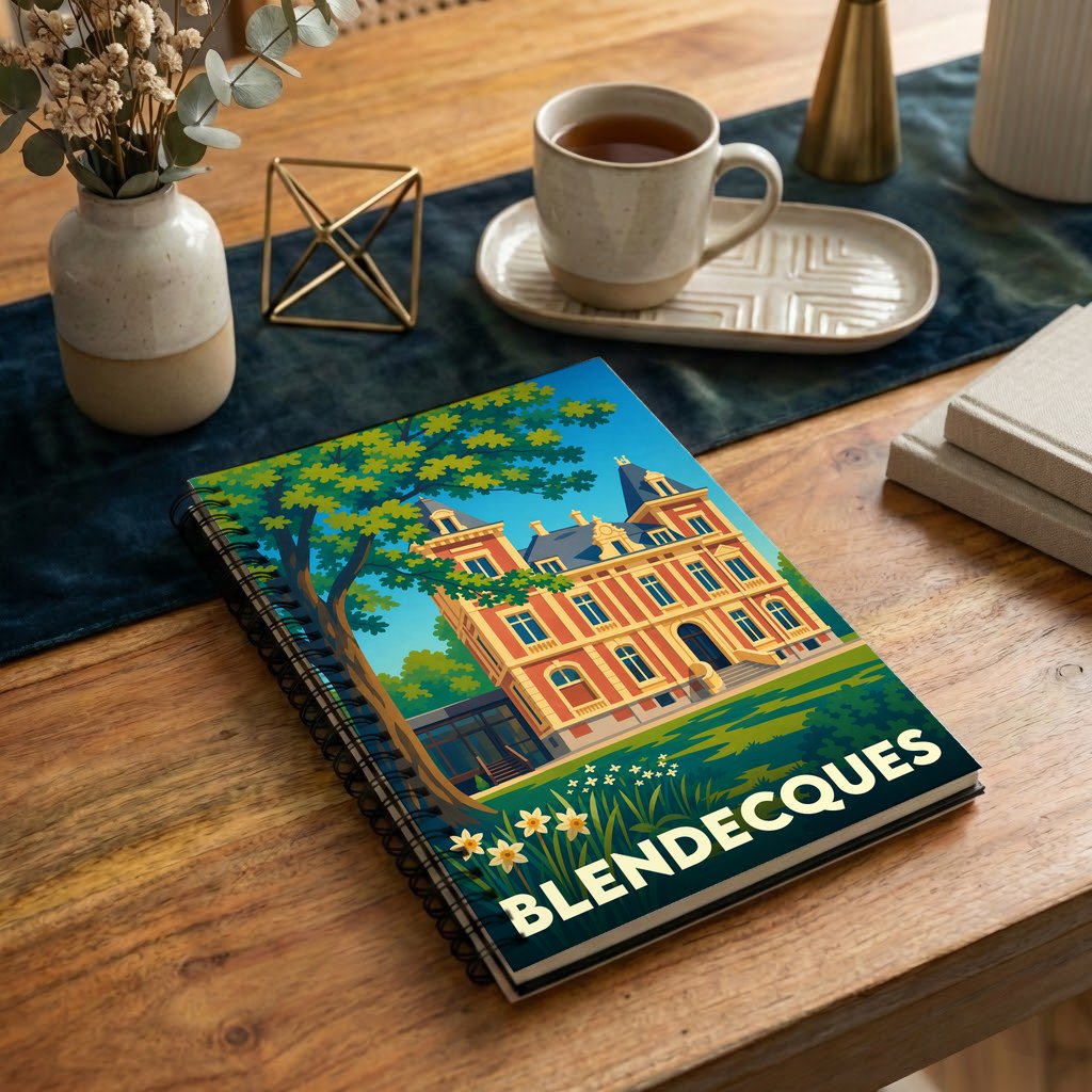 Carnet souvenir de la ville de Blendecques illustré d'un château de style brique et pierre.