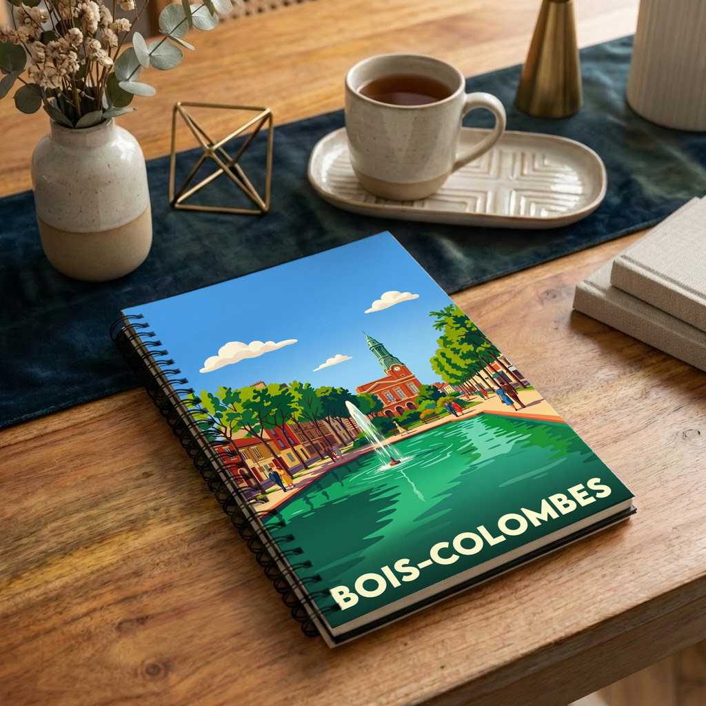 Carnet souvenir de la ville de Bois-Colombes avec une illustration stylisée.