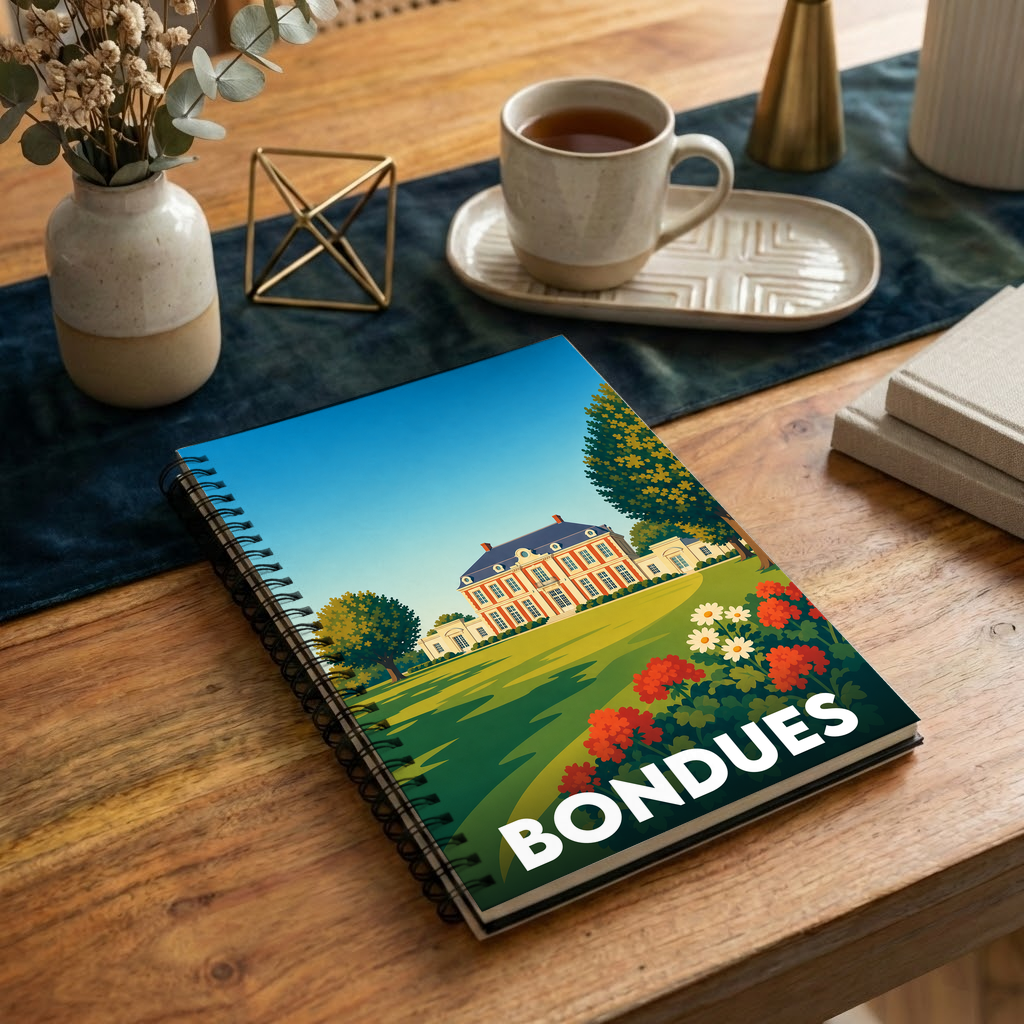 Carnet souvenir de la ville de Bondues illustré d'un château dans un parc verdoyant.