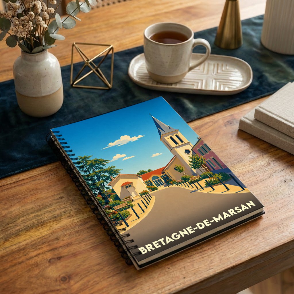 Carnet souvenir de la ville de Bretagne-de-Marsan avec une illustration stylisée.
