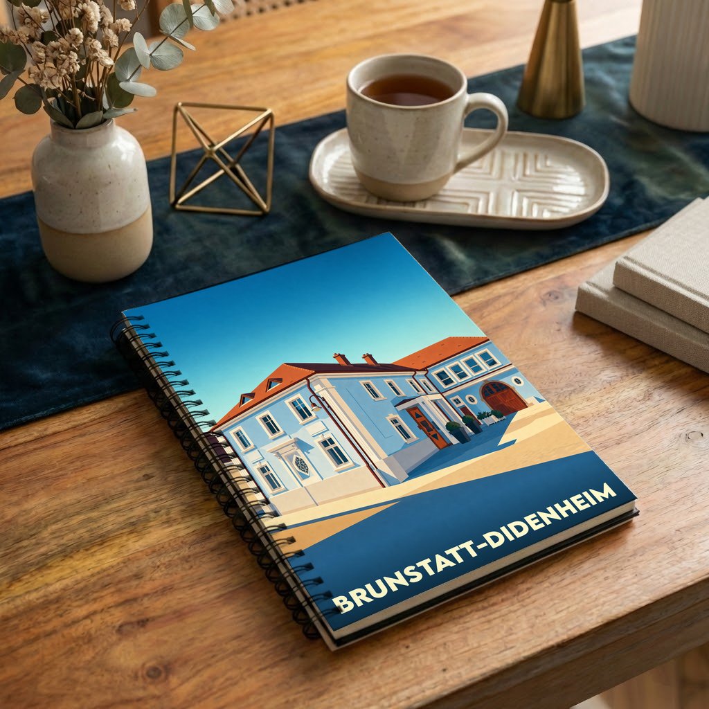 Carnet à spirales souvenir de la ville de Brunstatt-Didenheim avec une illustration stylisée.
