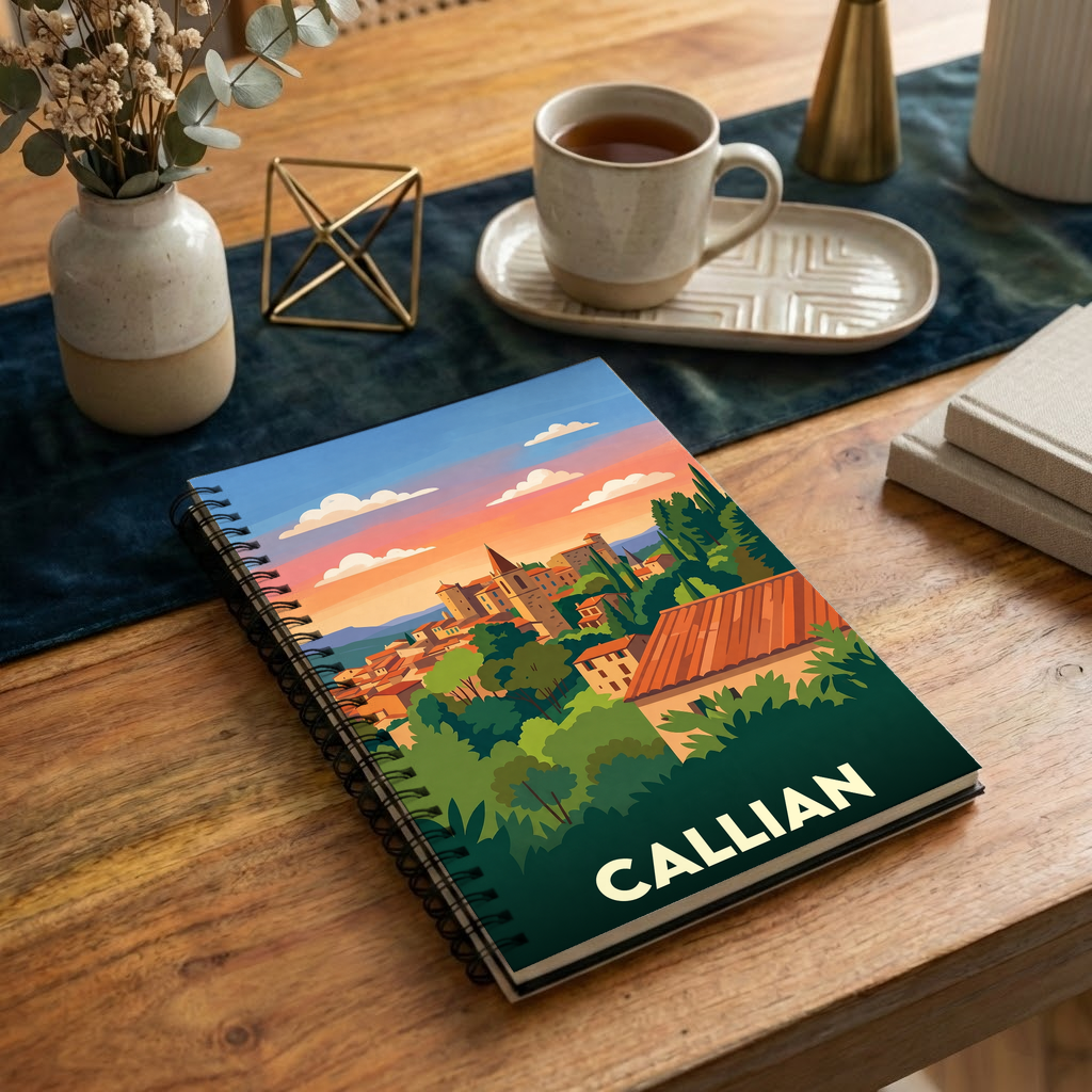 Carnet souvenir de la ville de Callian avec une illustration stylisée.