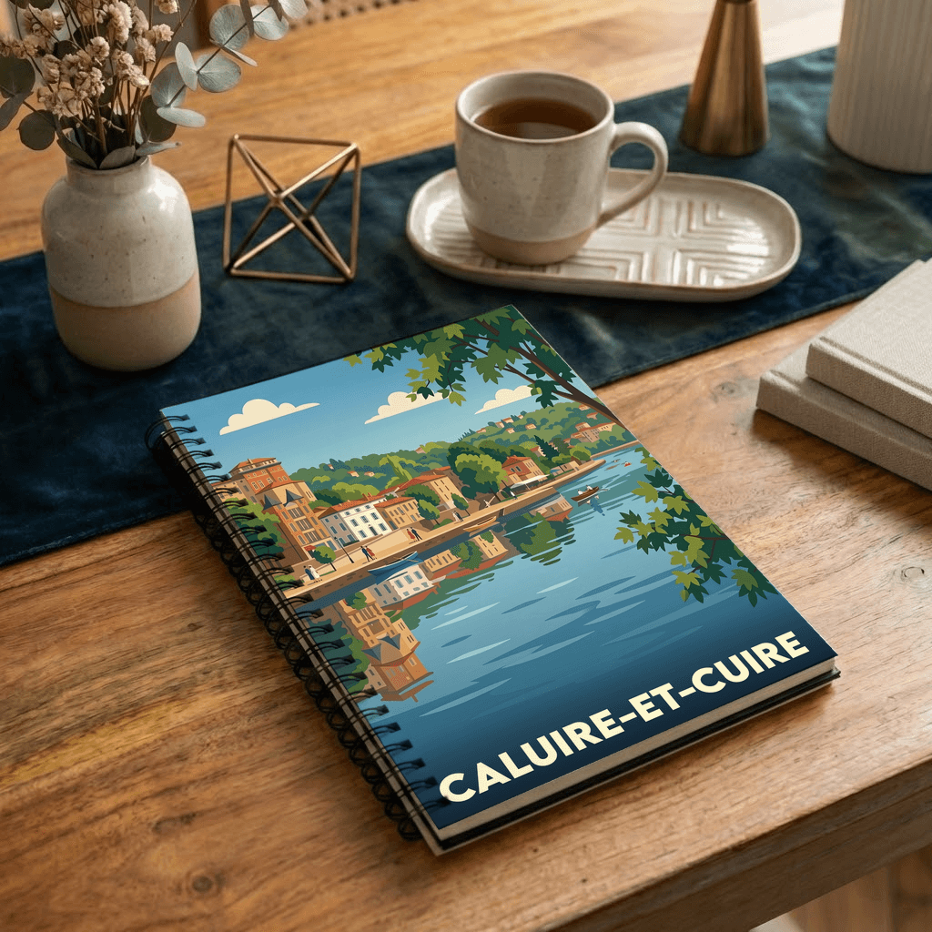 Carnet souvenir de la ville de Caluire-et-Cuire avec une illustration stylisée.