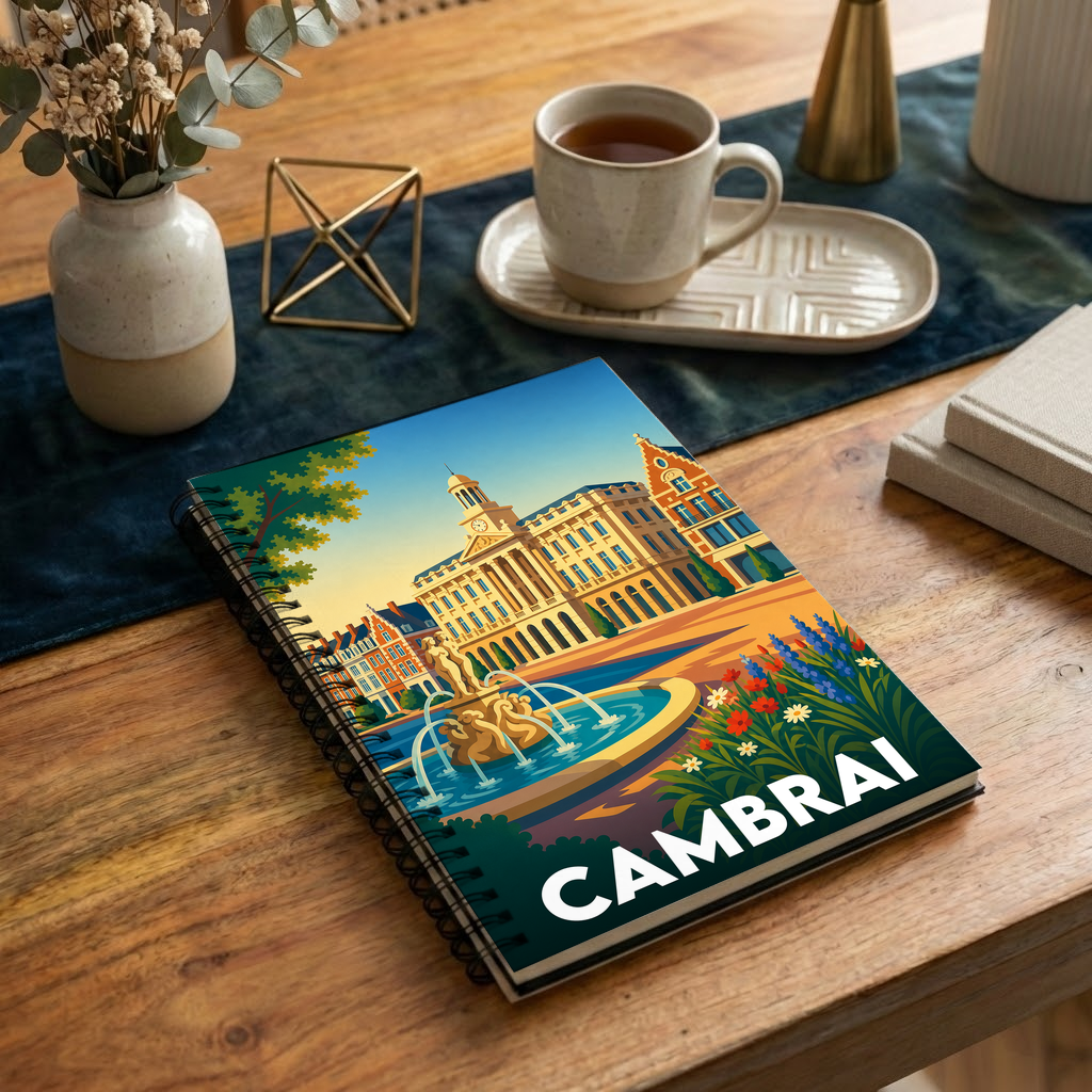 Carnet souvenir de la ville de Cambrai avec une illustration stylisée.