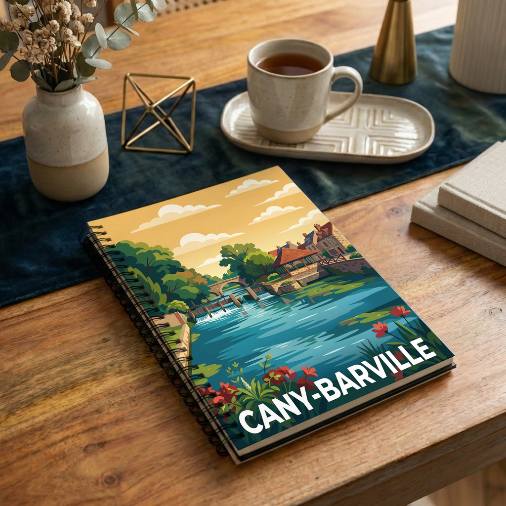 Carnet souvenir de la ville de Cany-Barville avec une illustration stylisée.