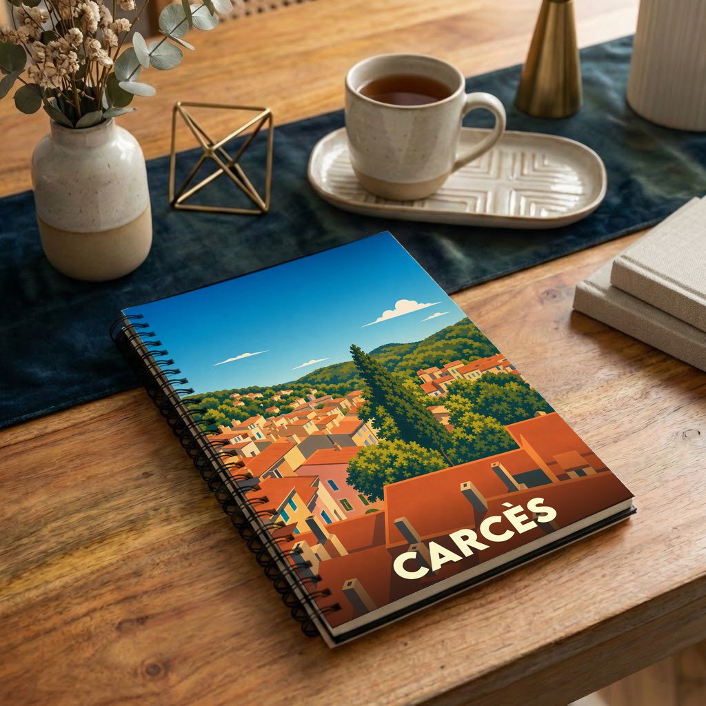 Carnet souvenir de la ville de Carcès avec une illustration stylisée de ses toits provençaux.