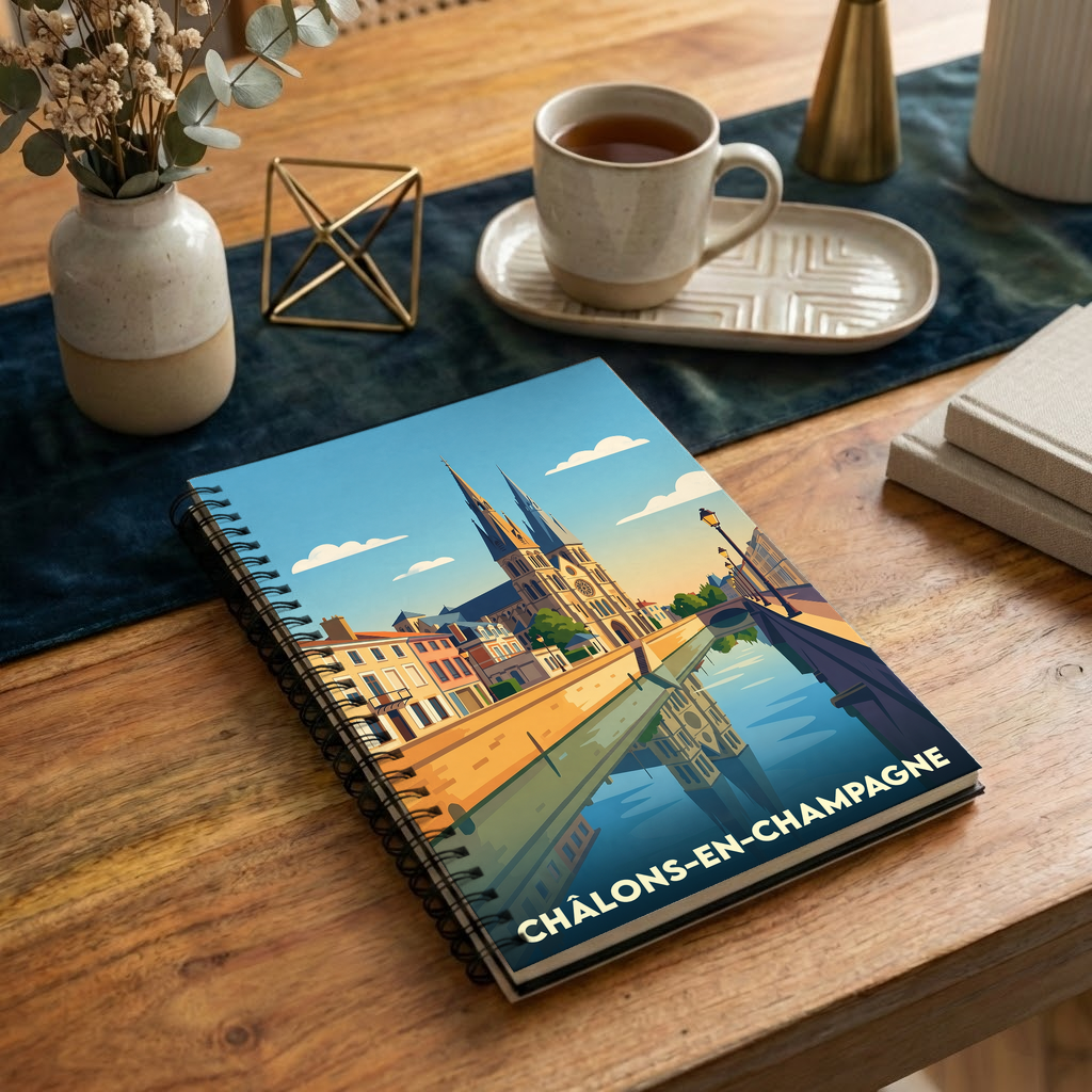Carnet souvenir de la ville de Châlons-en-Champagne avec une illustration stylisée.