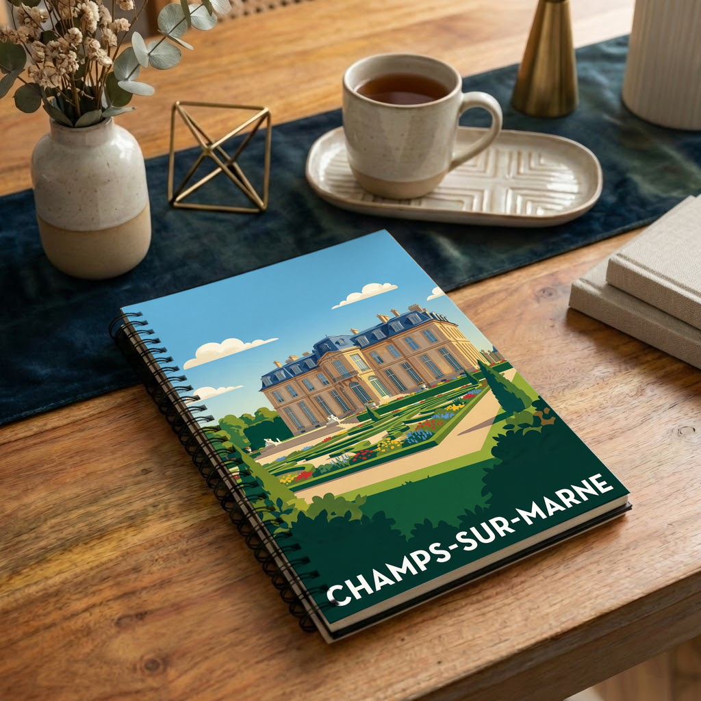 Carnet souvenir de la ville de Champs-sur-Marne avec une illustration stylisée.