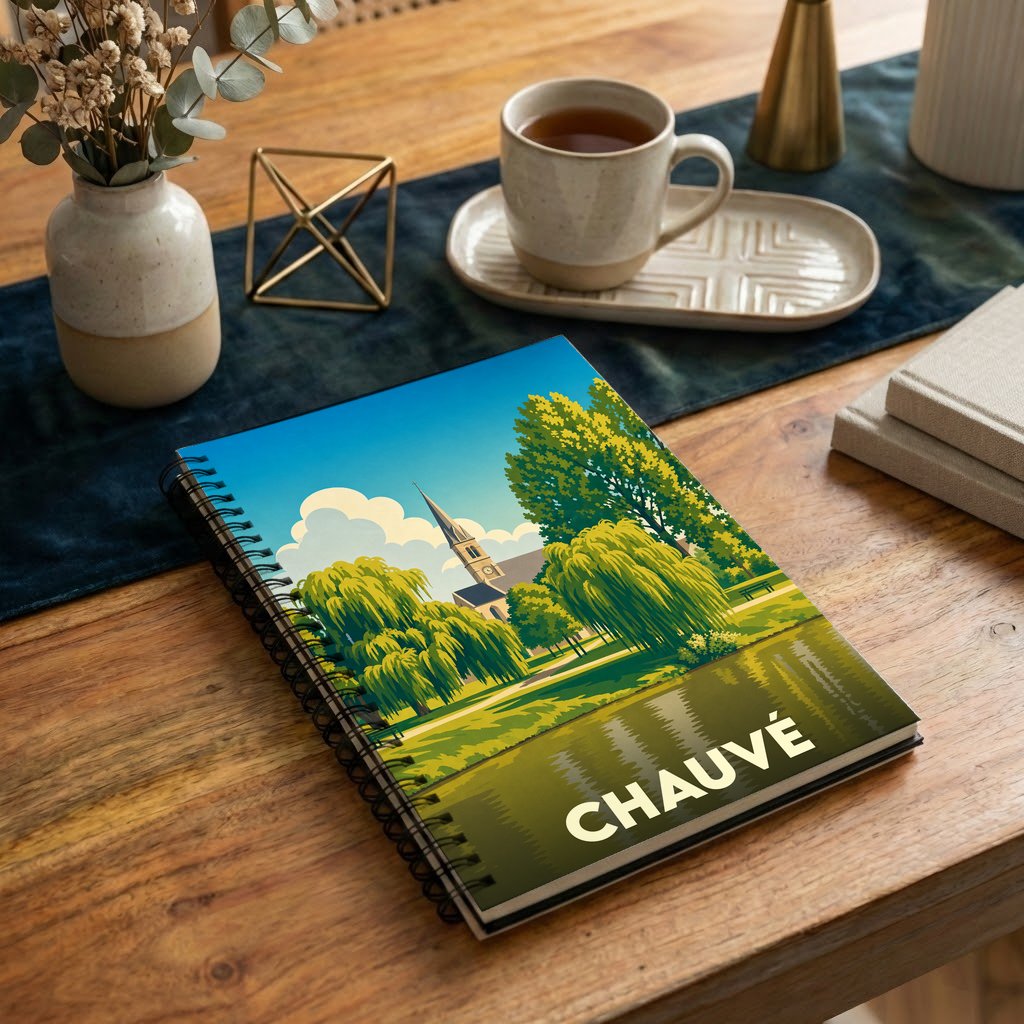 Carnet souvenir de la ville de Chauvé avec une illustration stylisée.