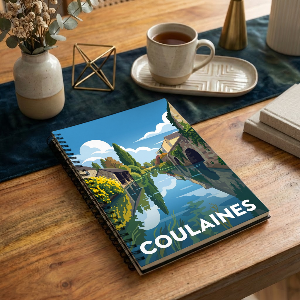 Carnet souvenir de la ville de Coulaines avec une illustration stylisée.