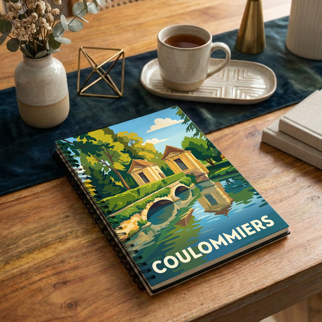 Carnet souvenir de la ville de Coulommiers avec une illustration stylisée.